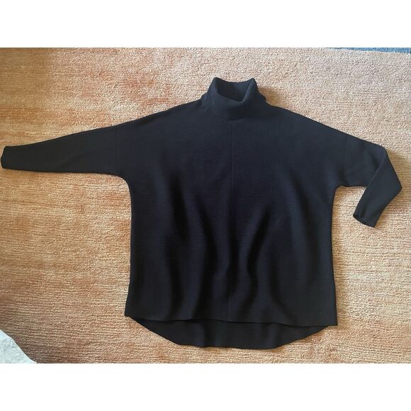 Cupio Black Ribbed Oversized Turtleneck Tunic Sweater Women’s Size Large - Picture 1 of 7